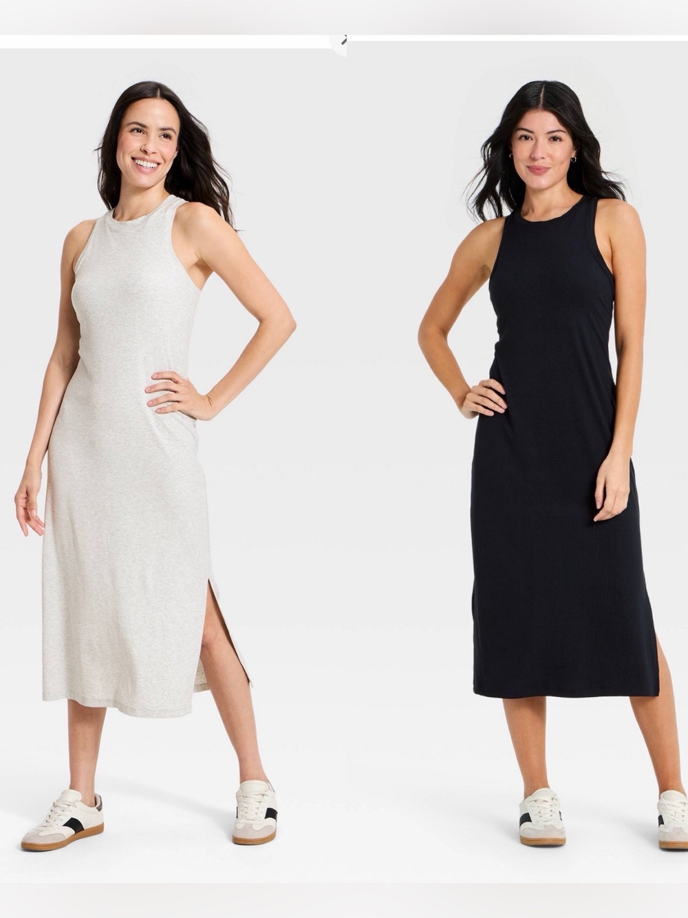 Gray and Black Modal Ribbed Midi Dress